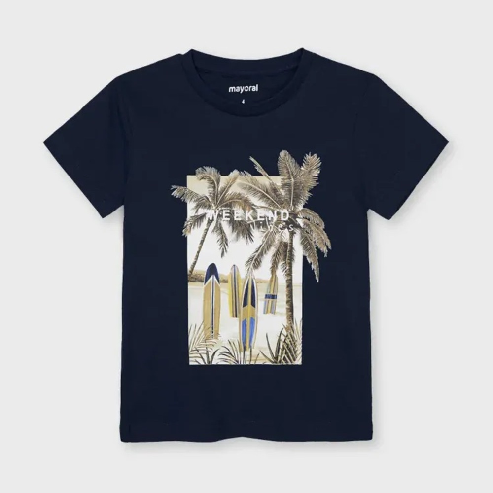 Size 6 Boys Mayoral Navy Kids T-Shirt with Surfboard Graphic